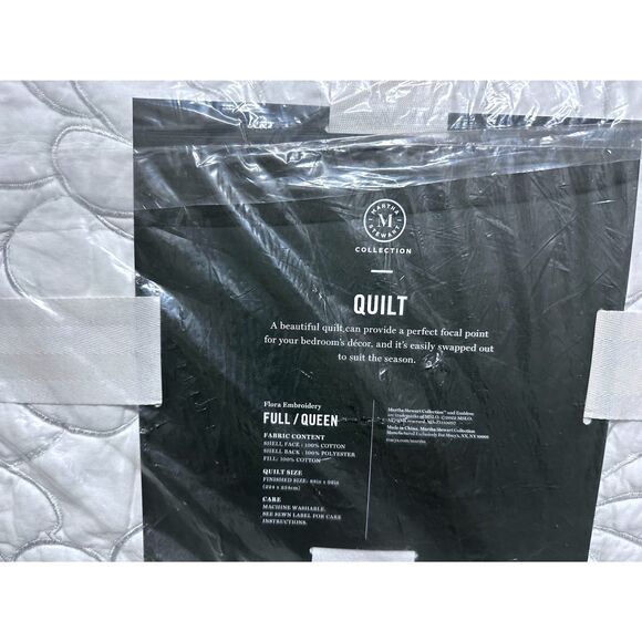 Martha Stewart collection Embroidery Floral Queen Quilt Sham white/gray NEW - Picture 3 of 4